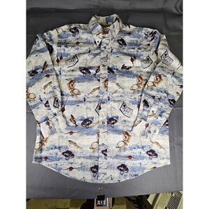 Munsingwear Fishing print Long‎ Sleeve button down mens shirt Size Large